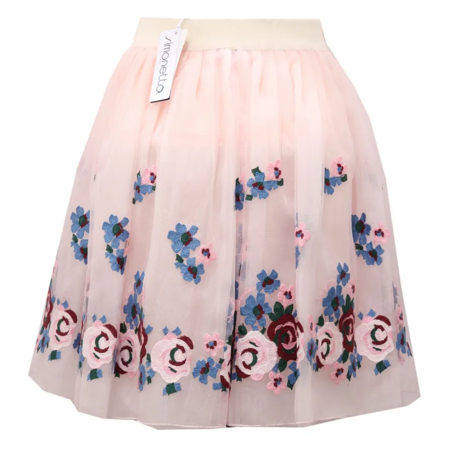 0770AD gonna bimba girl SIMONETTA tulle pink multicolor embroidered skirt kids