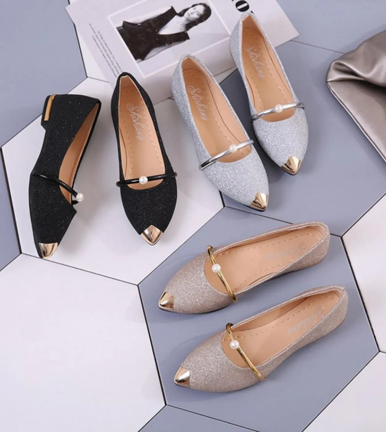2023 Estate Nuove Scarpe da Donna Scarpe a Punta Scarpe Basse Bocca Superficiale Singole Scarpe da Sposa Scarpe da Sera Delle Do