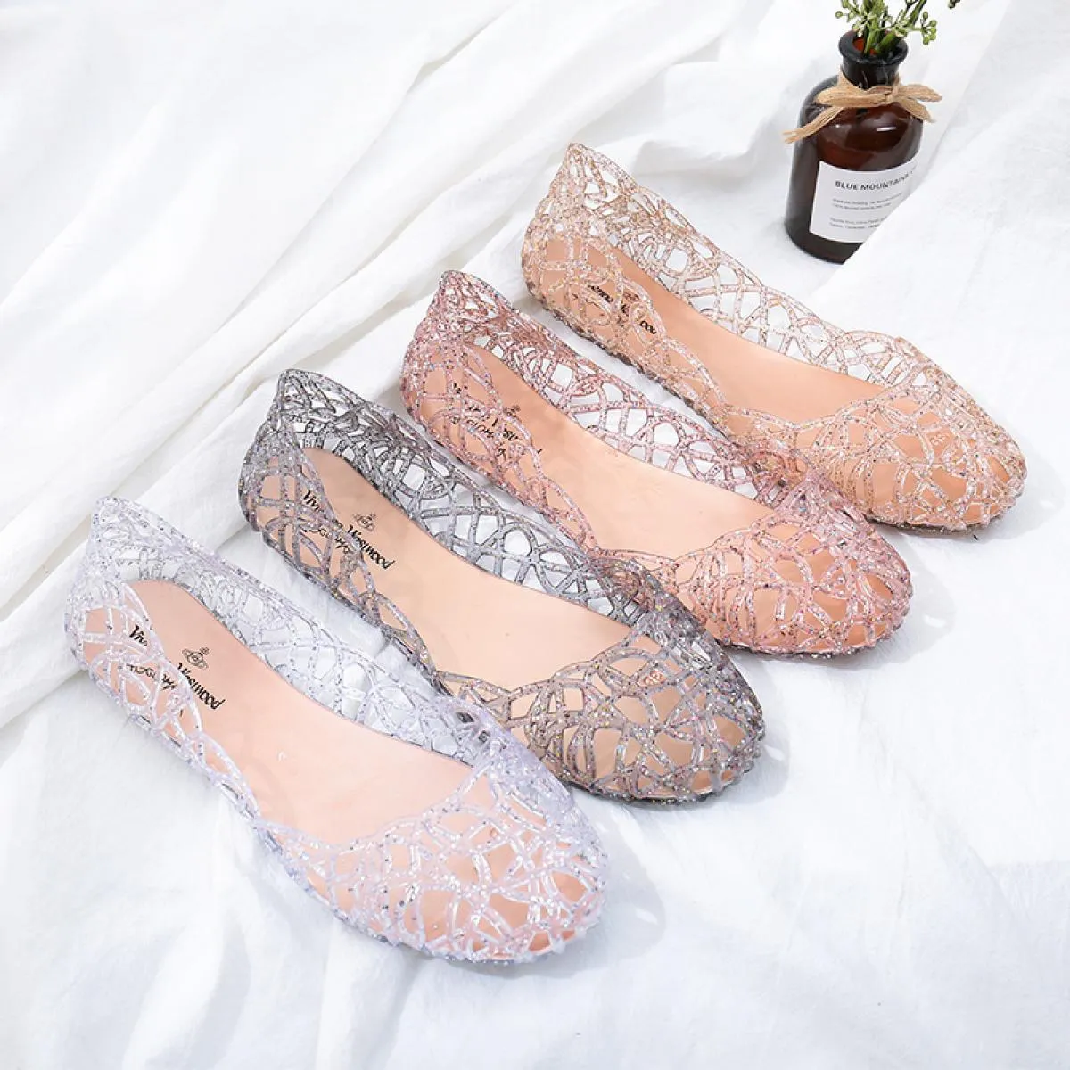 2023 Nuove Donne Sandali Scarpe di Gelatina Traspirante Appartamenti di Scarpe Da Donna Scava Fuori Slip Moda Scarpe Da Donna Ca