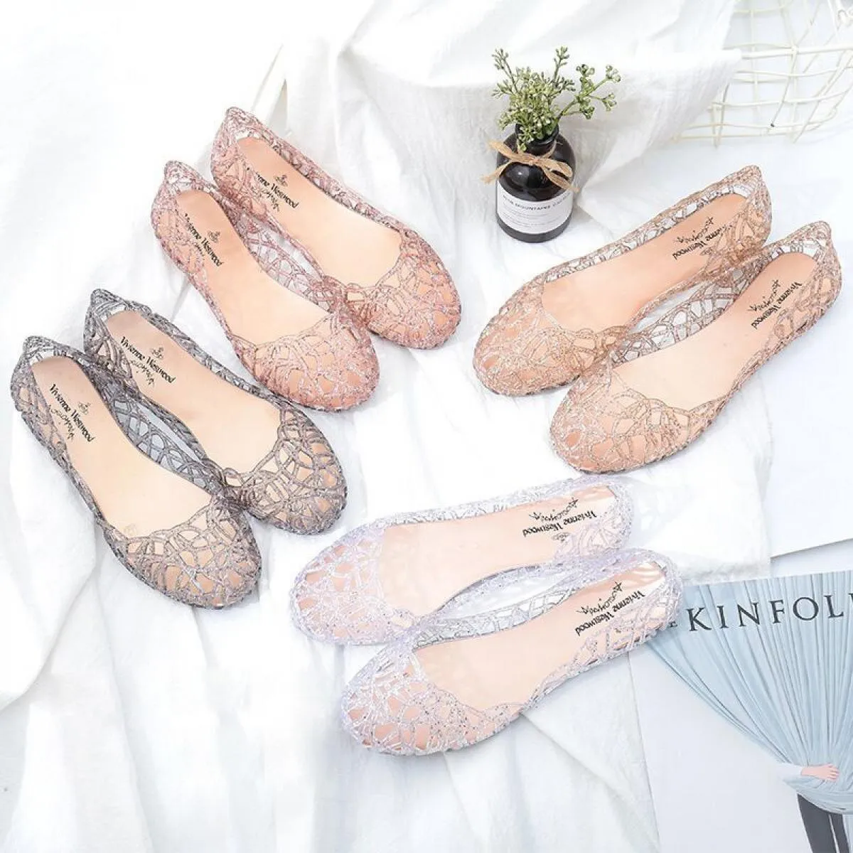 2023 Nuove Donne Sandali Scarpe di Gelatina Traspirante Appartamenti di Scarpe Da Donna Scava Fuori Slip Moda Scarpe Da Donna Ca
