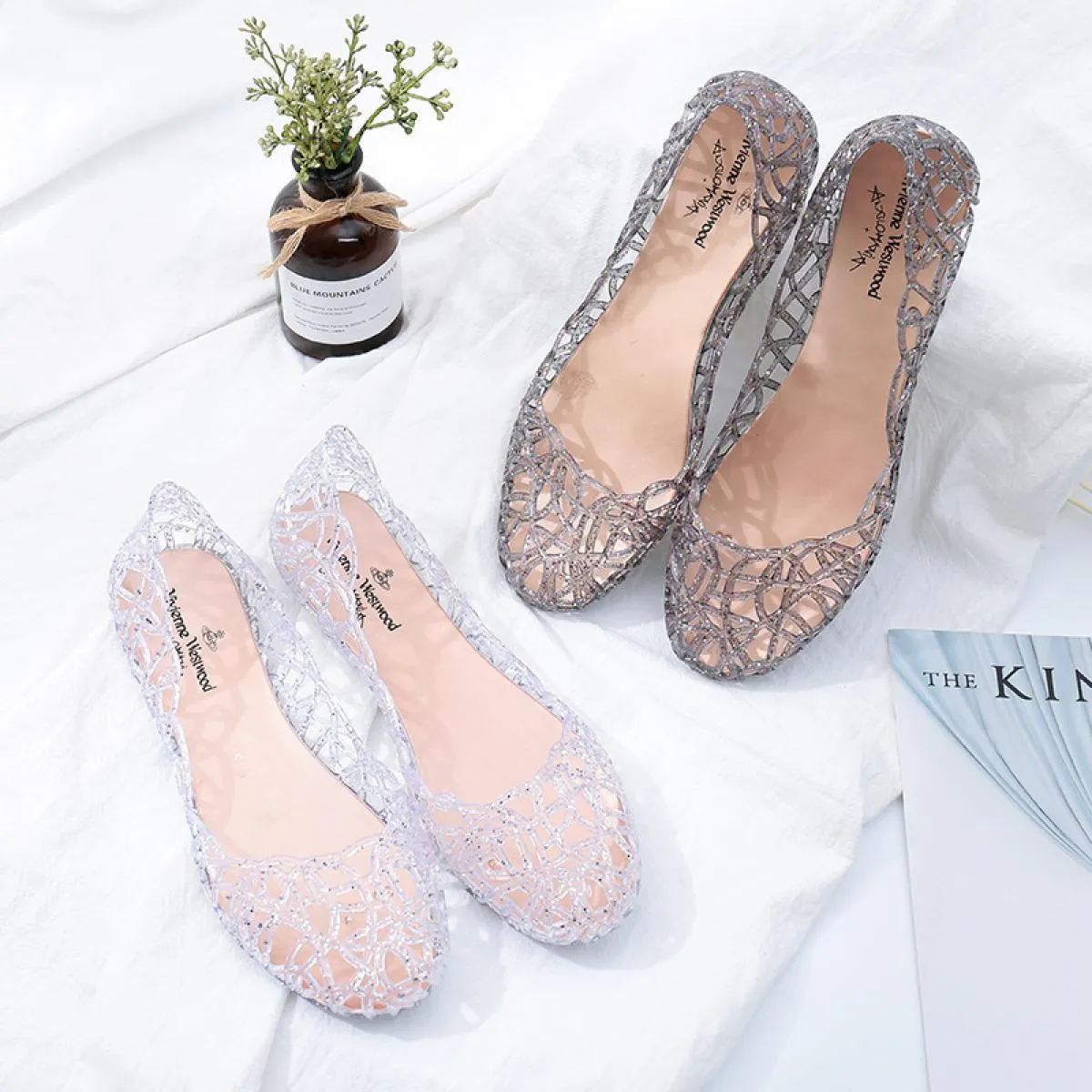 2023 Nuove Donne Sandali Scarpe di Gelatina Traspirante Appartamenti di Scarpe Da Donna Scava Fuori Slip Moda Scarpe Da Donna Ca