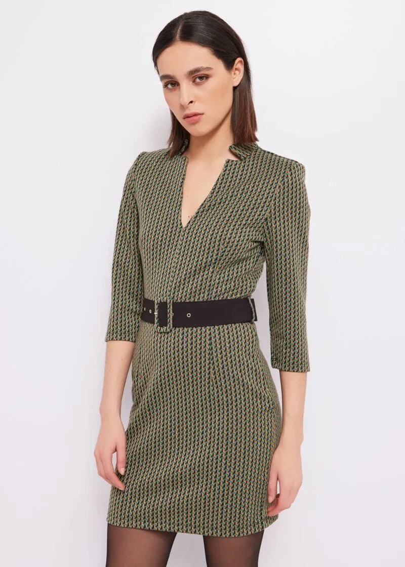 Abito jacquard con cintura