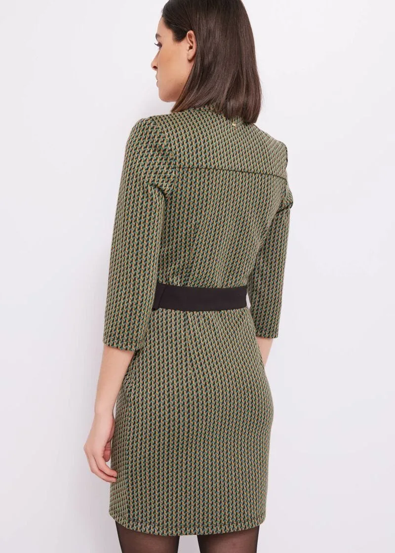 Abito jacquard con cintura