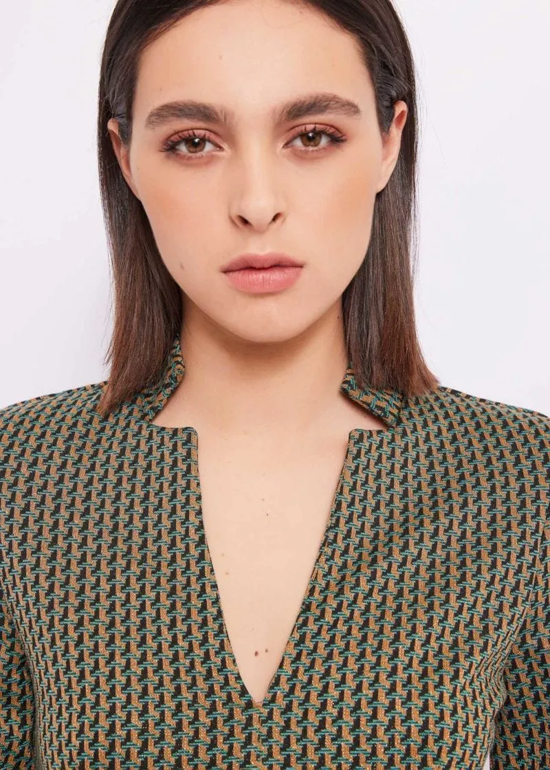 Abito jacquard con cintura