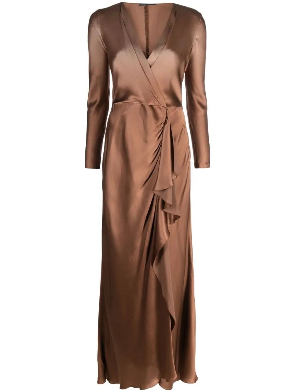 Abito lungo drappeggiato in marrone - donna