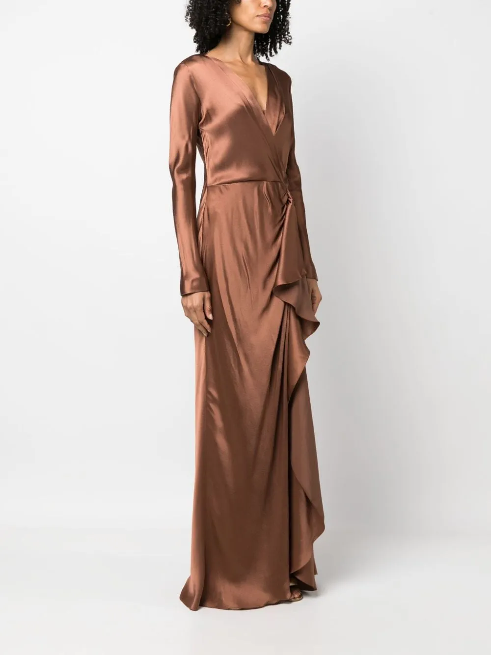 Abito lungo drappeggiato in marrone - donna