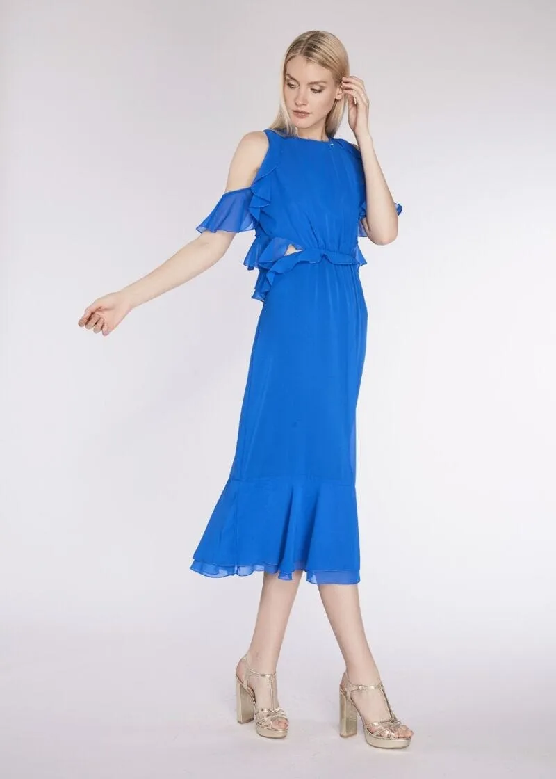 Abito lungo in georgette con balze