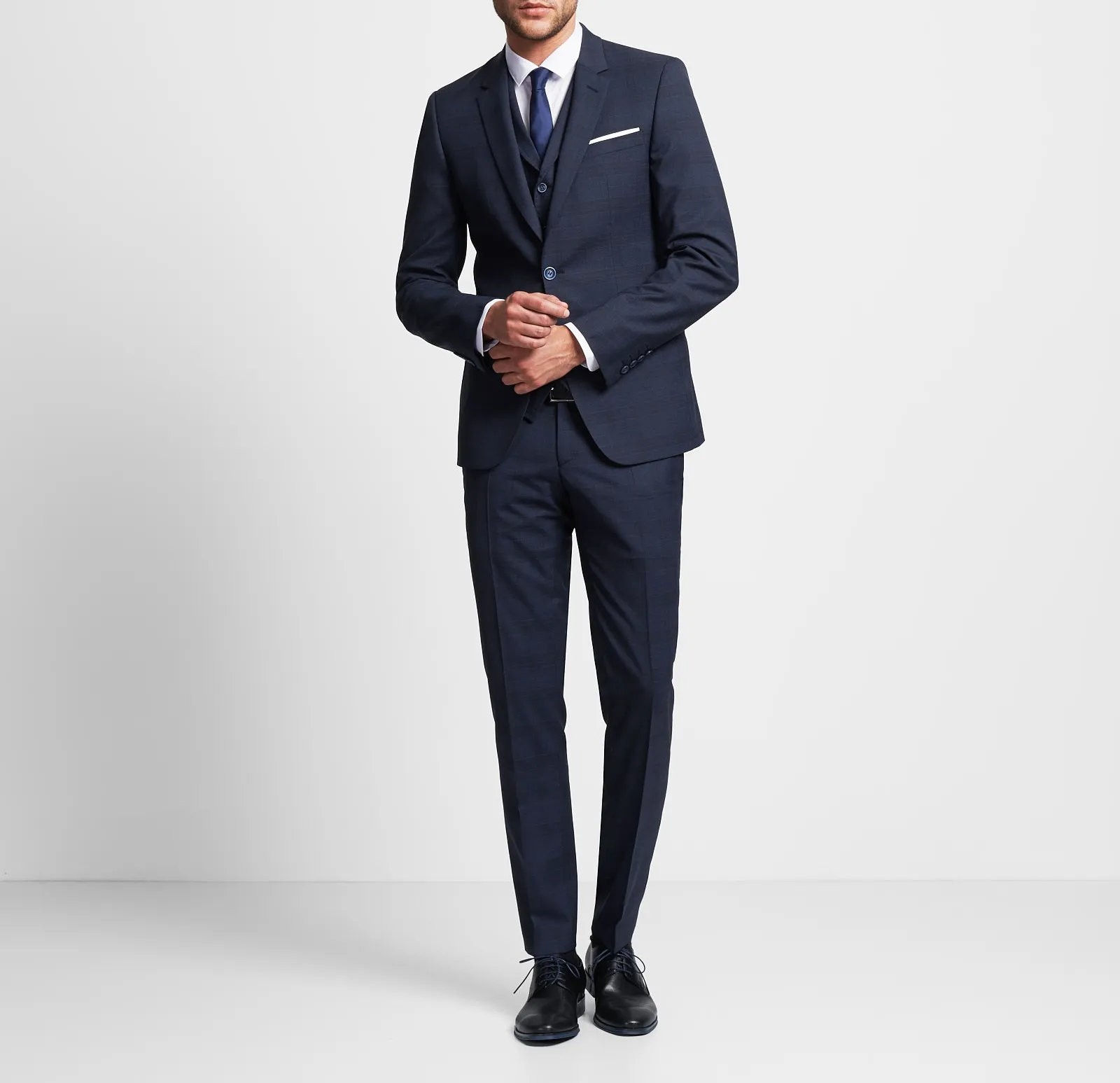 Abito moda slim fit digel blu a quadri con panciotto