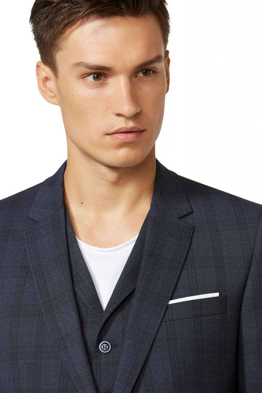 Abito moda slim fit digel blu a quadri con panciotto