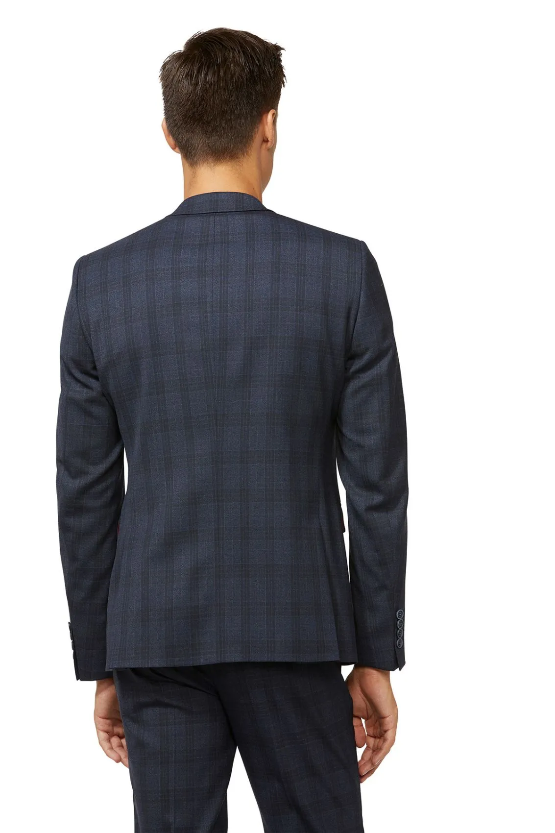 Abito moda slim fit digel blu a quadri con panciotto