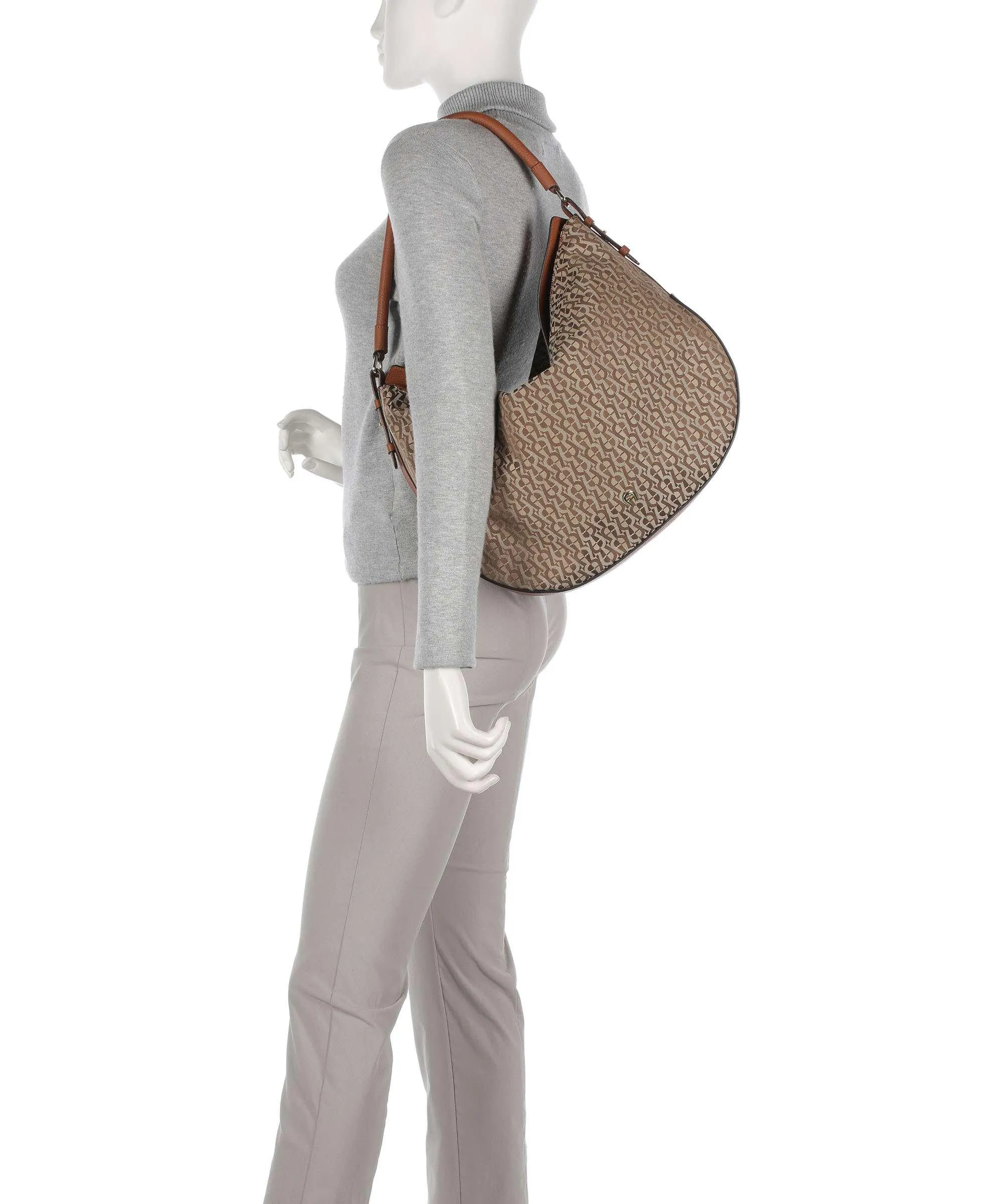  Aigner Estella Borsa hobo tissu, pelle di vacchetta grana marrone  
