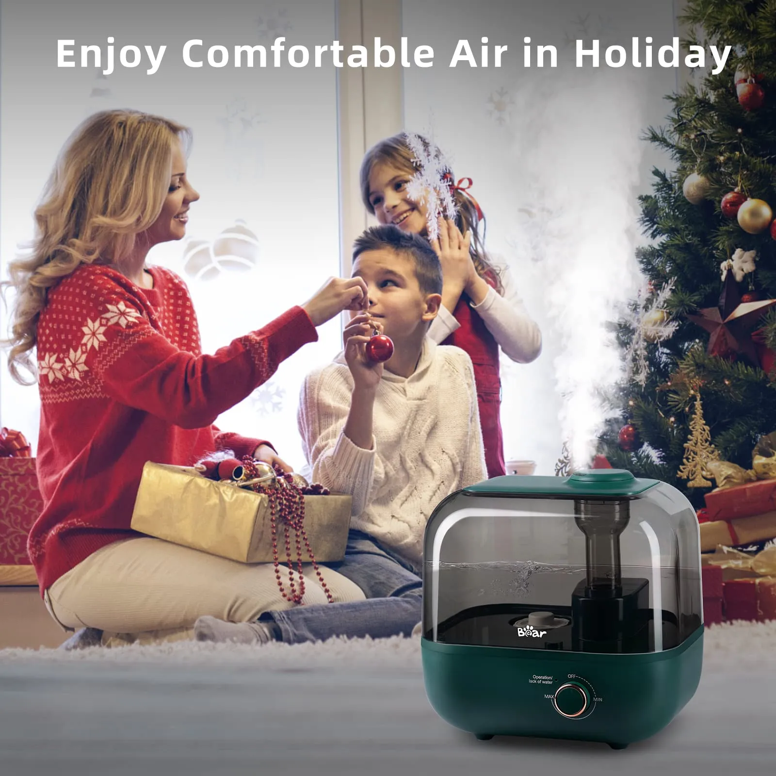 BEAR Umidificatore 5L a Riempimento Dall'alto, 28dB Ultra Silenzioso, Adatto a Bambini e Piante, 35 Ore Di Funzionamento, con Va