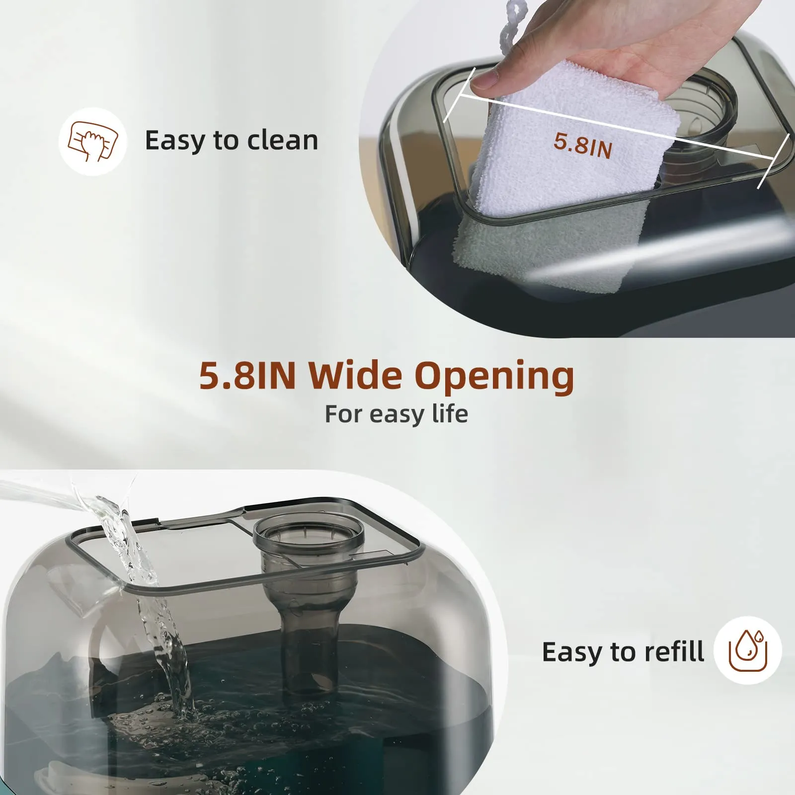 BEAR Umidificatore 5L a Riempimento Dall'alto, 28dB Ultra Silenzioso, Adatto a Bambini e Piante, 35 Ore Di Funzionamento, con Va