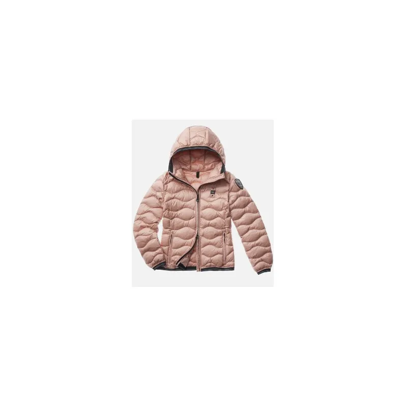 Blauer Piumino A Onde Cappuccio Rosa Pallido Donna