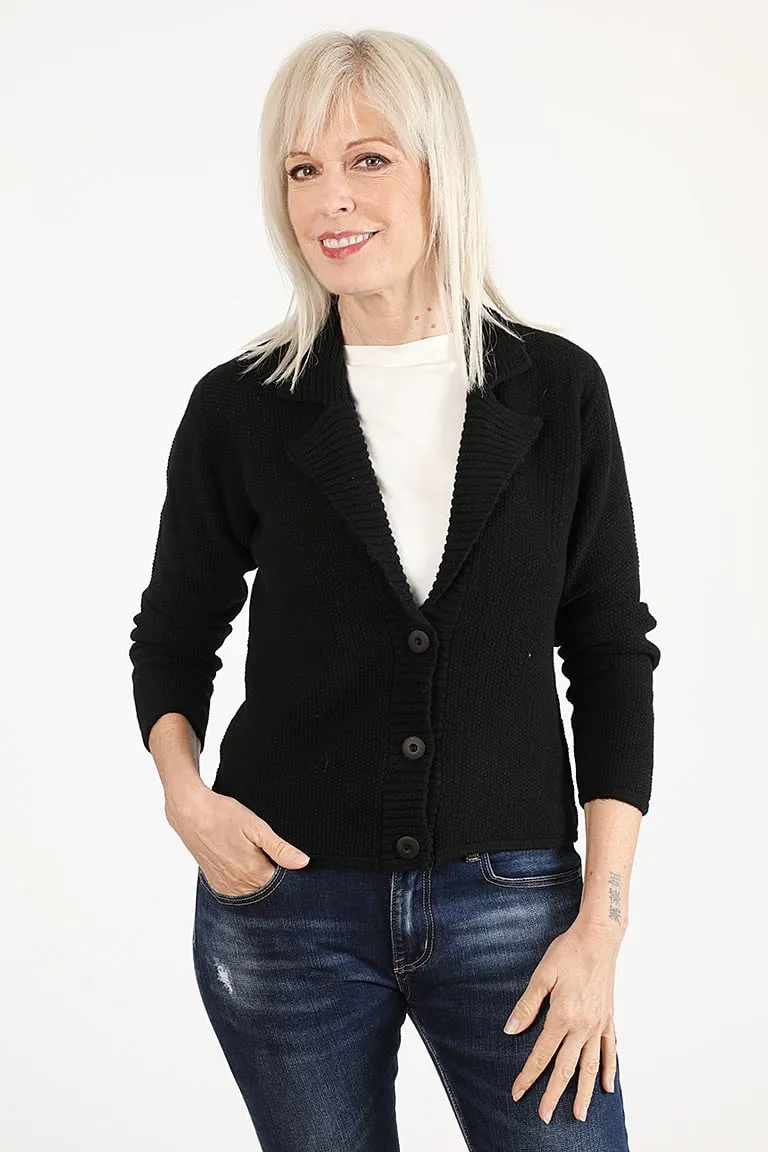 Blazer in lana lavorato a punto riso con collo a coste – Giacca Milena