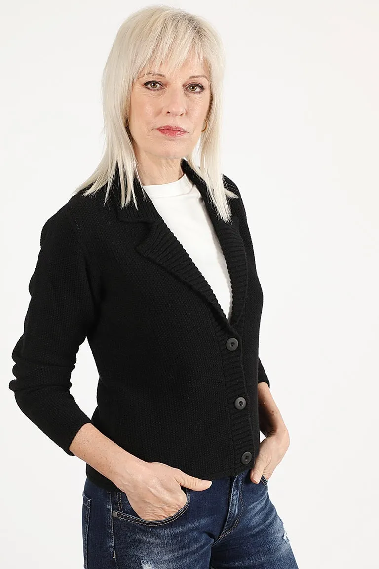 Blazer in lana lavorato a punto riso con collo a coste – Giacca Milena
