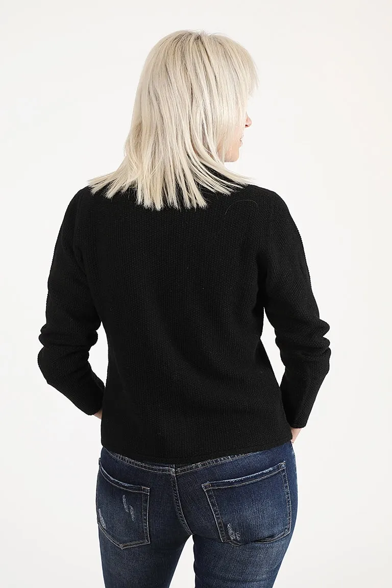 Blazer in lana lavorato a punto riso con collo a coste – Giacca Milena