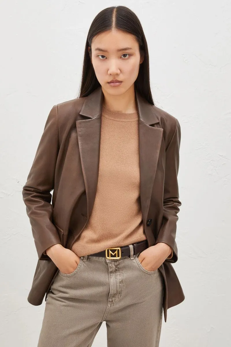 Blazer in pelle donna Marrone
