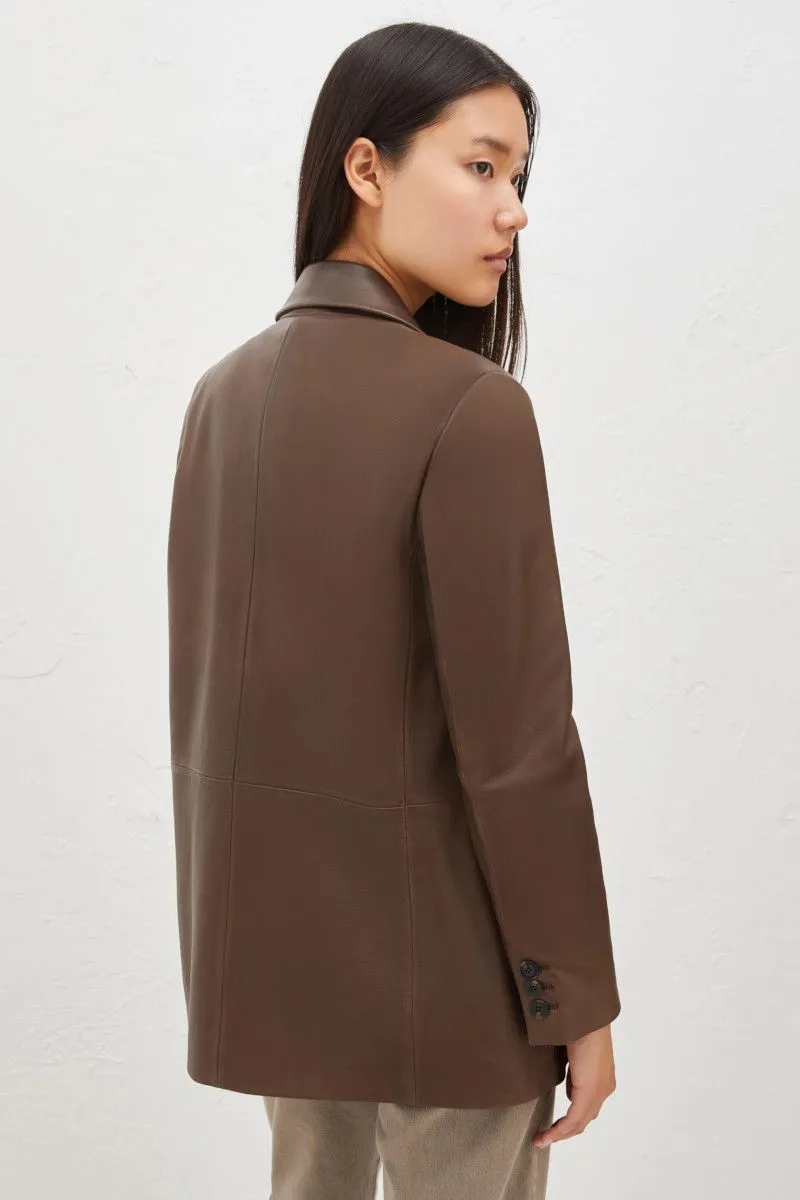 Blazer in pelle donna Marrone