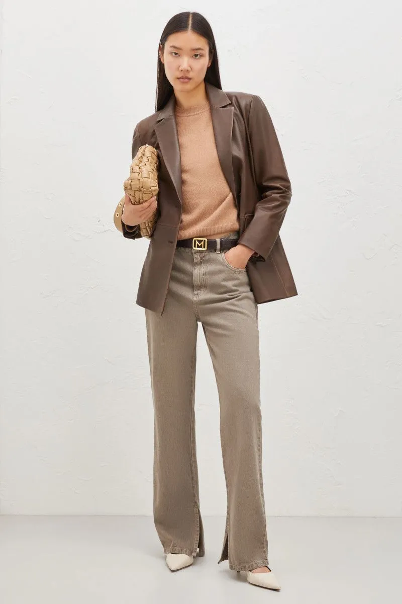 Blazer in pelle donna Marrone