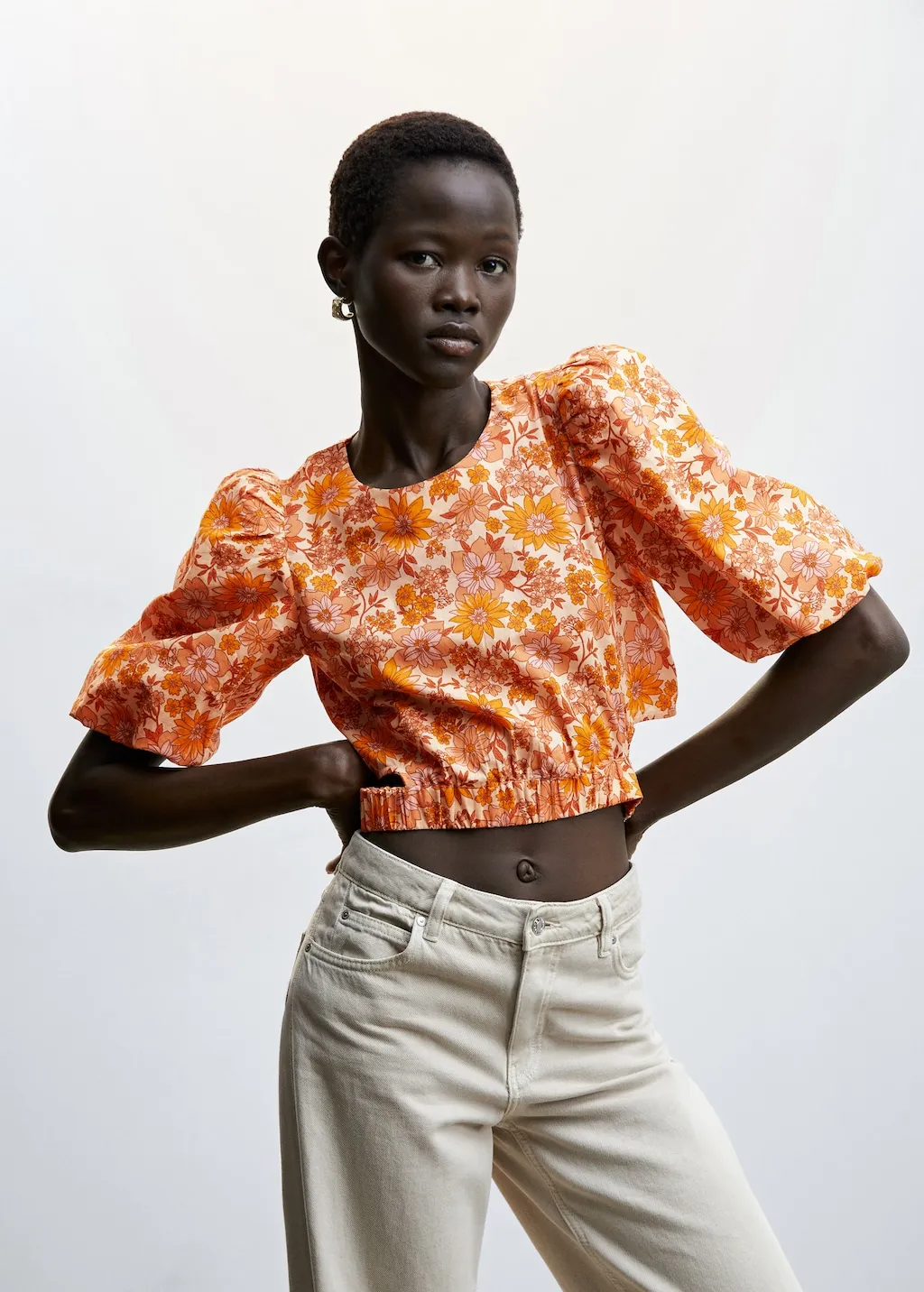Blusa crop stampa