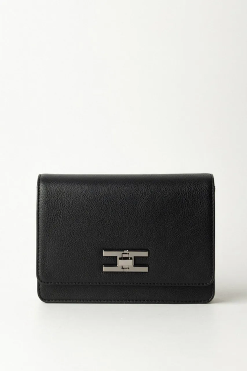 Borsa a tracolla con logo chiusura girello Nero