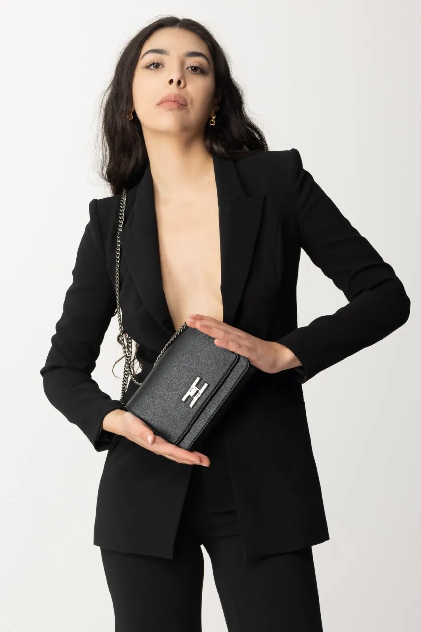 Borsa a tracolla con logo chiusura girello Nero