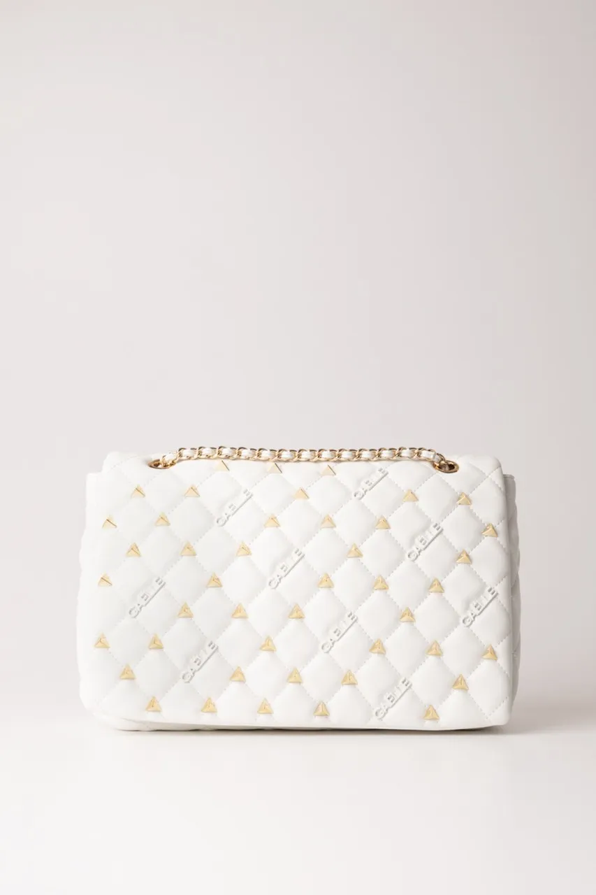 Borsa a tracolla con logo e borchie Bianco