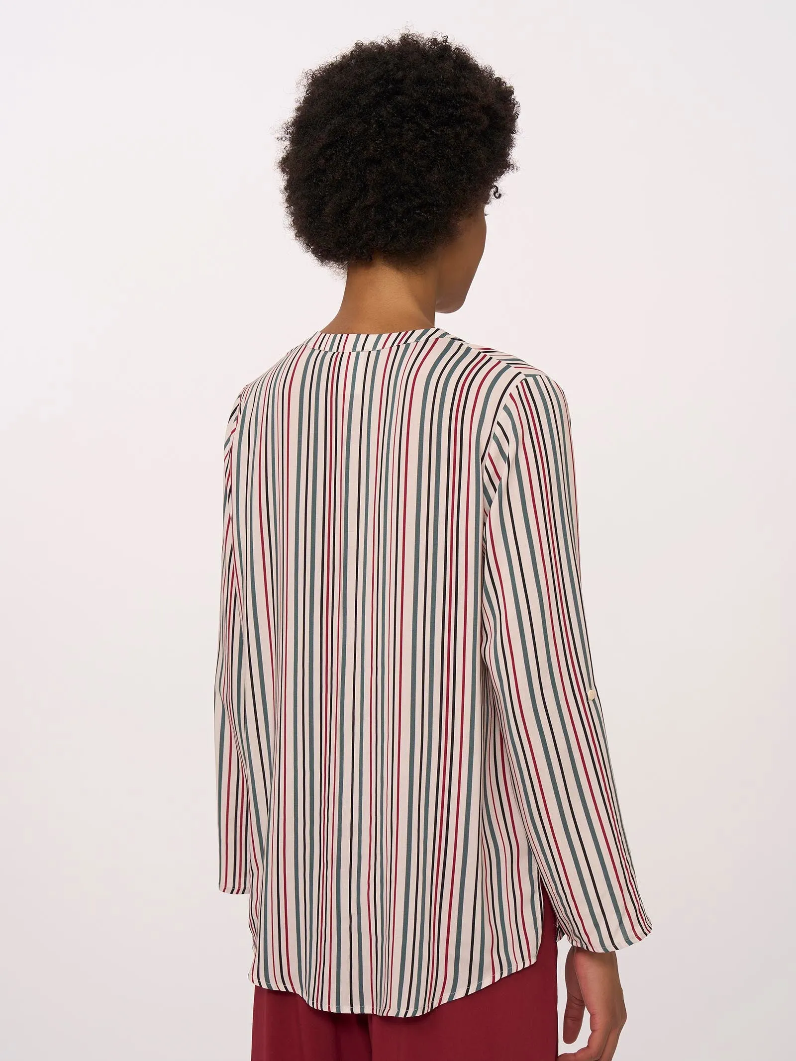 Camicia con collo coreano in Ecoseta - Fant. Tibetan Red