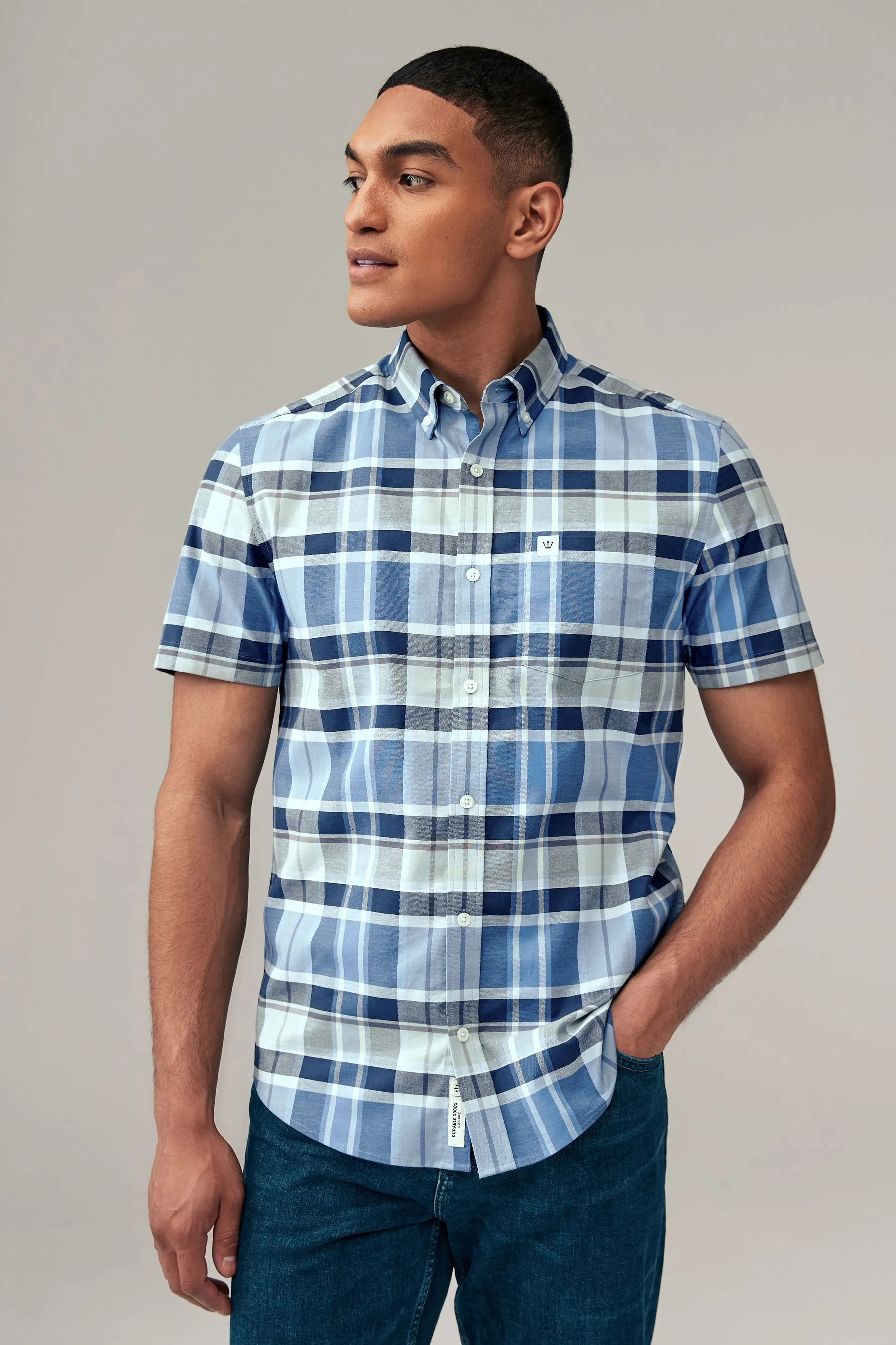 Camicia con Oxford A quadri Manica corta elasticizzata