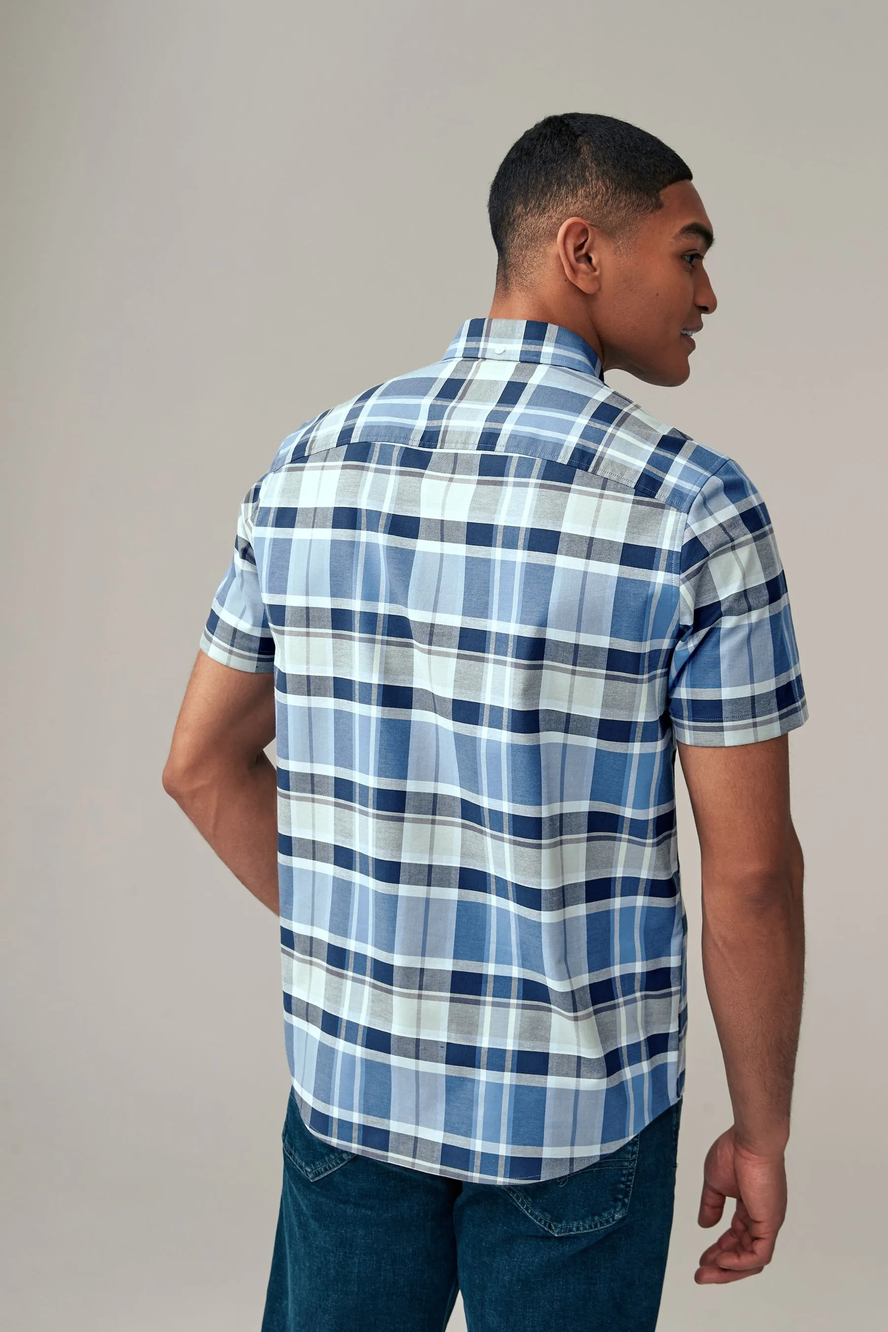 Camicia con Oxford A quadri Manica corta elasticizzata