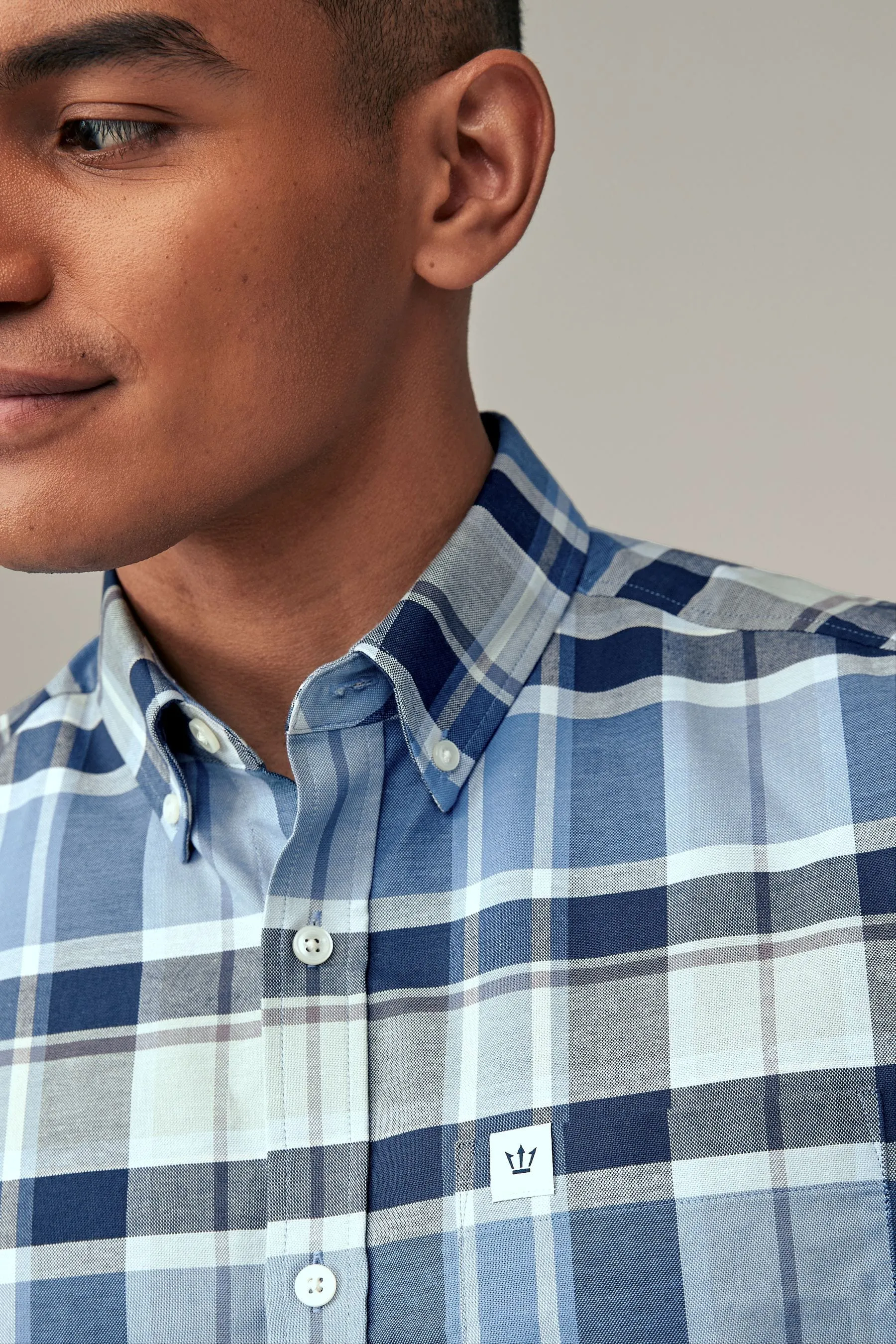 Camicia con Oxford A quadri Manica corta elasticizzata