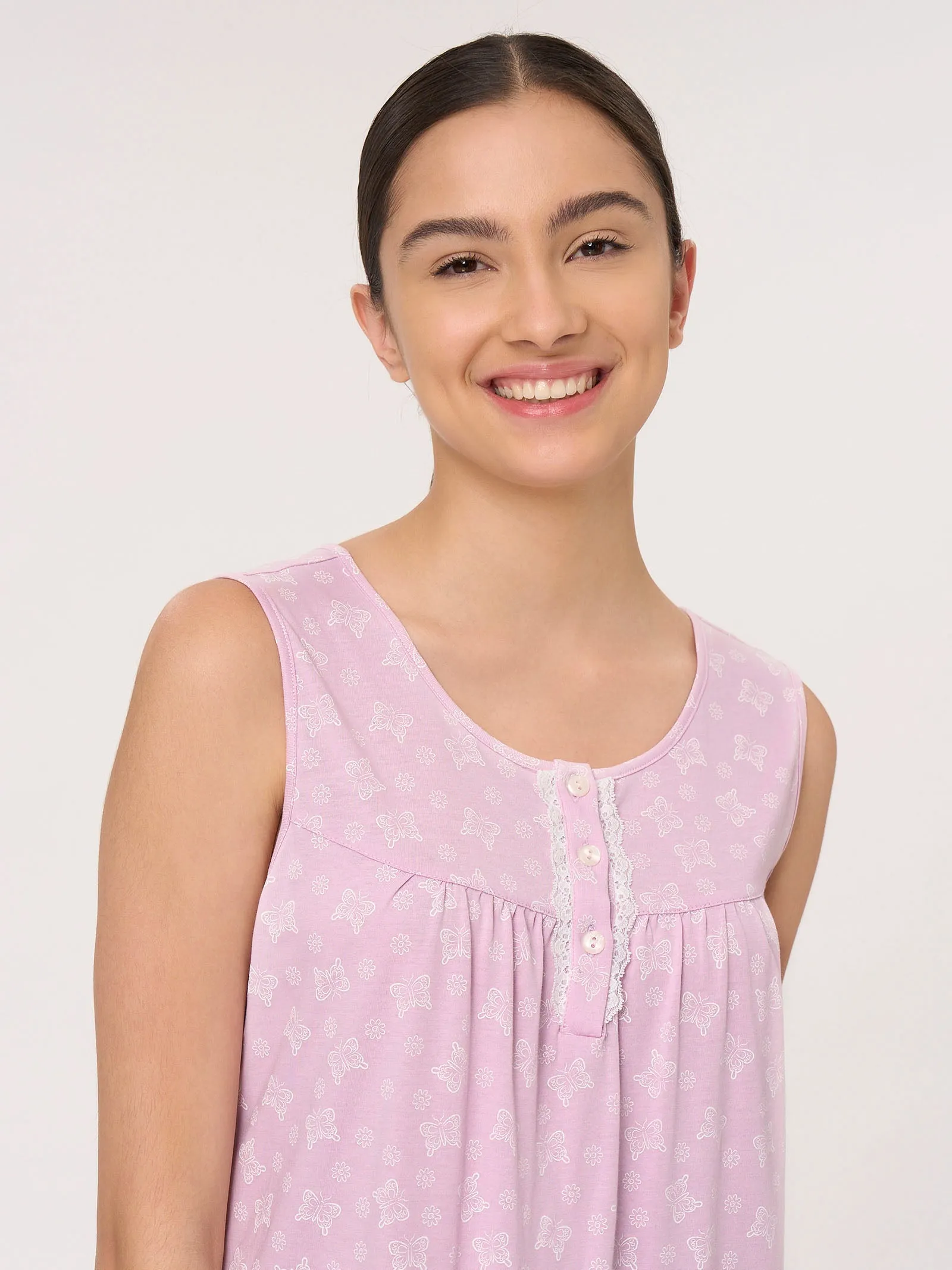 Camicia da notte a spalla larga in Jersey di cotone - Fant. Winsome Orchid