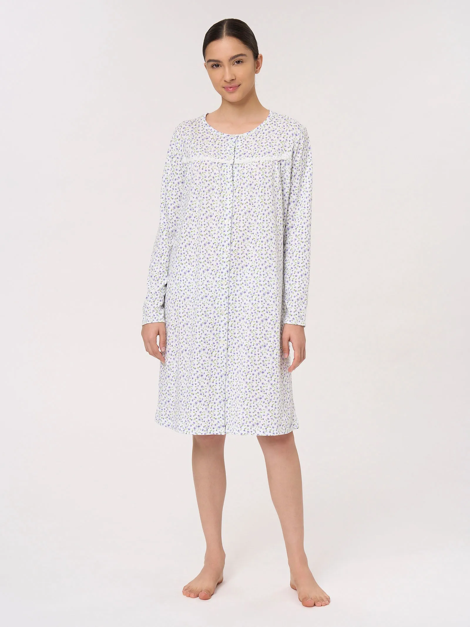 Camicia da notte aperta in Jersey di Cotone - Fant. Purple Heather