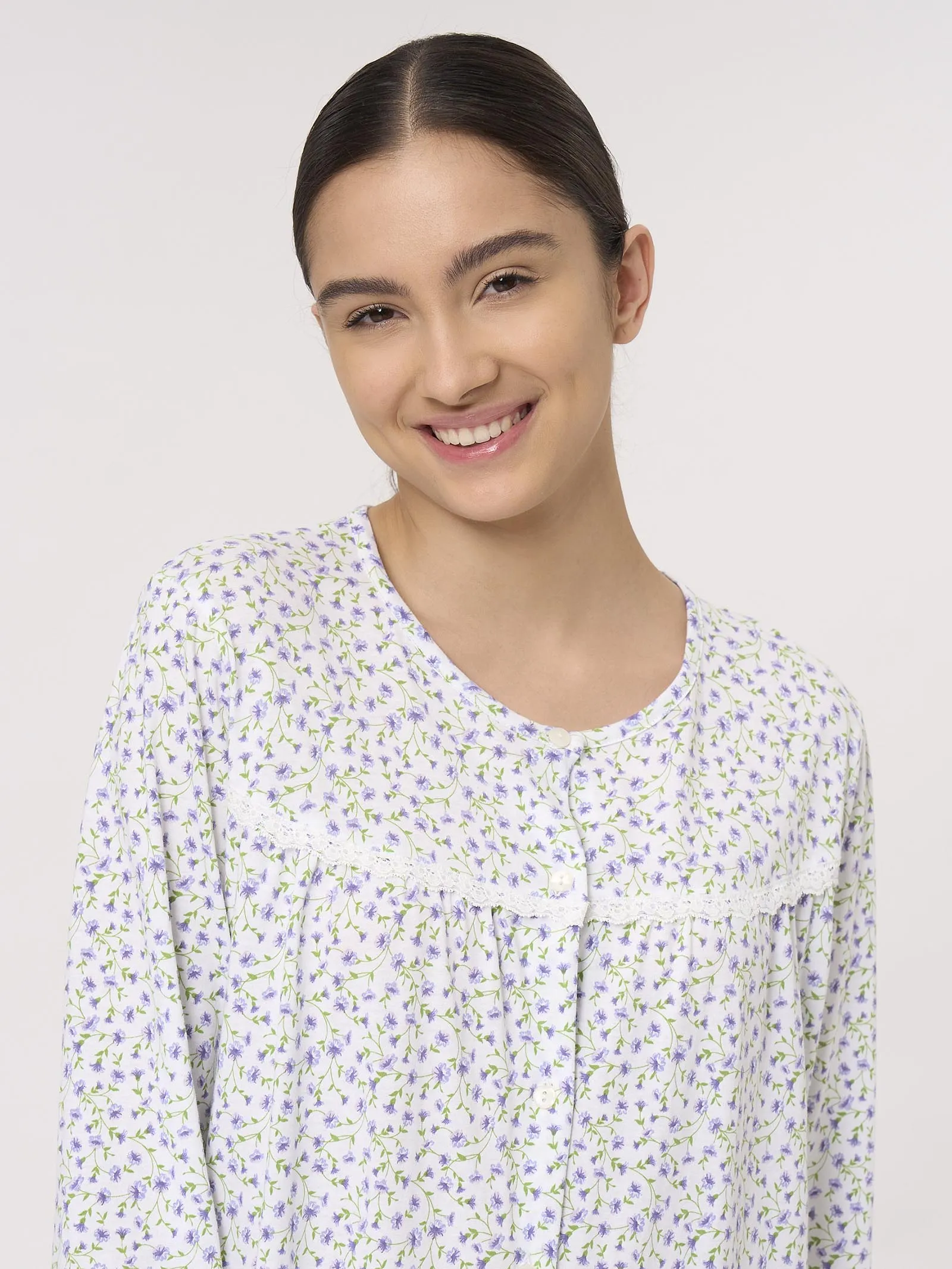 Camicia da notte aperta in Jersey di Cotone - Fant. Purple Heather