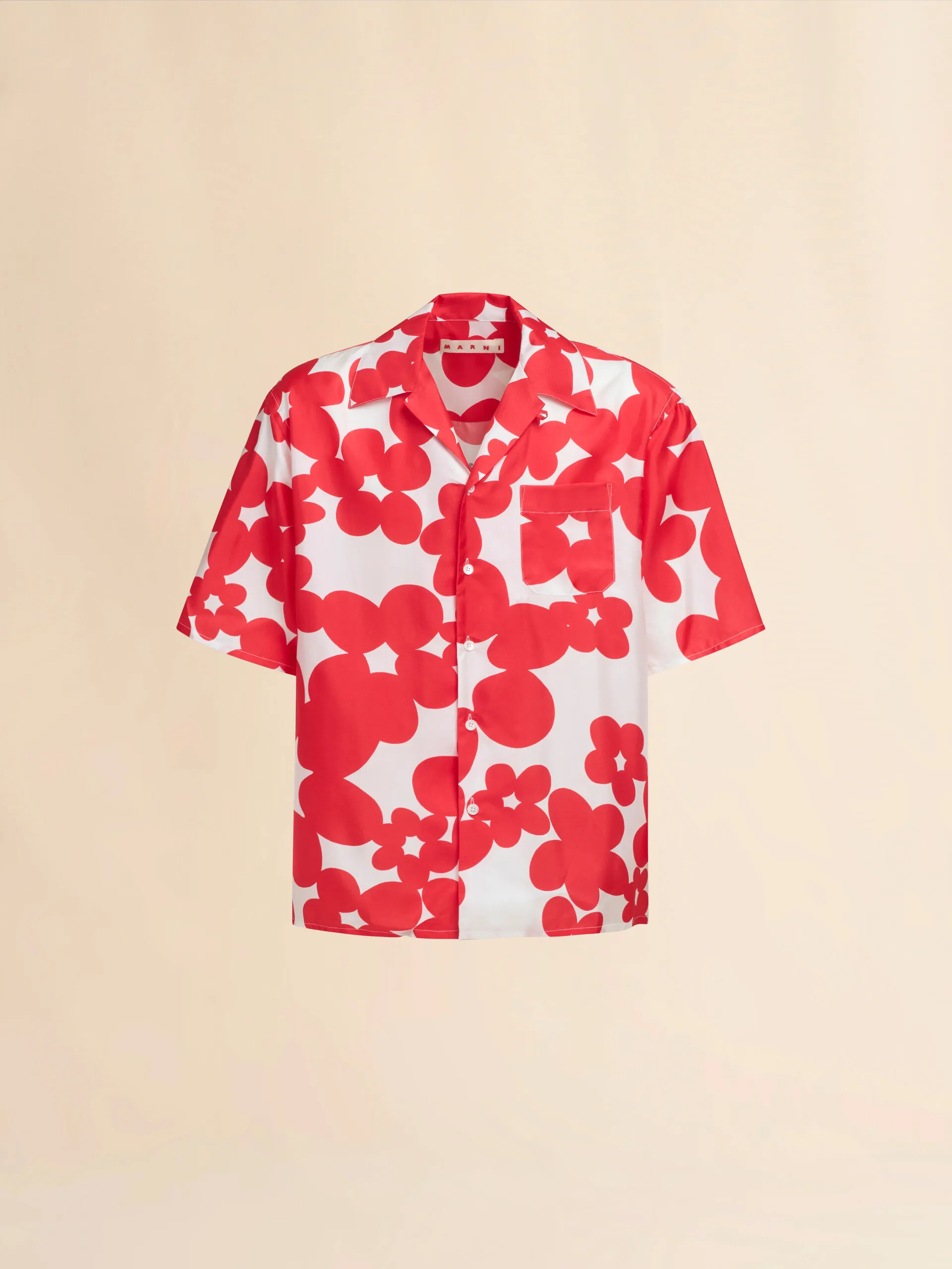 Camicia in seta con stampa Dillies bianca e rossa