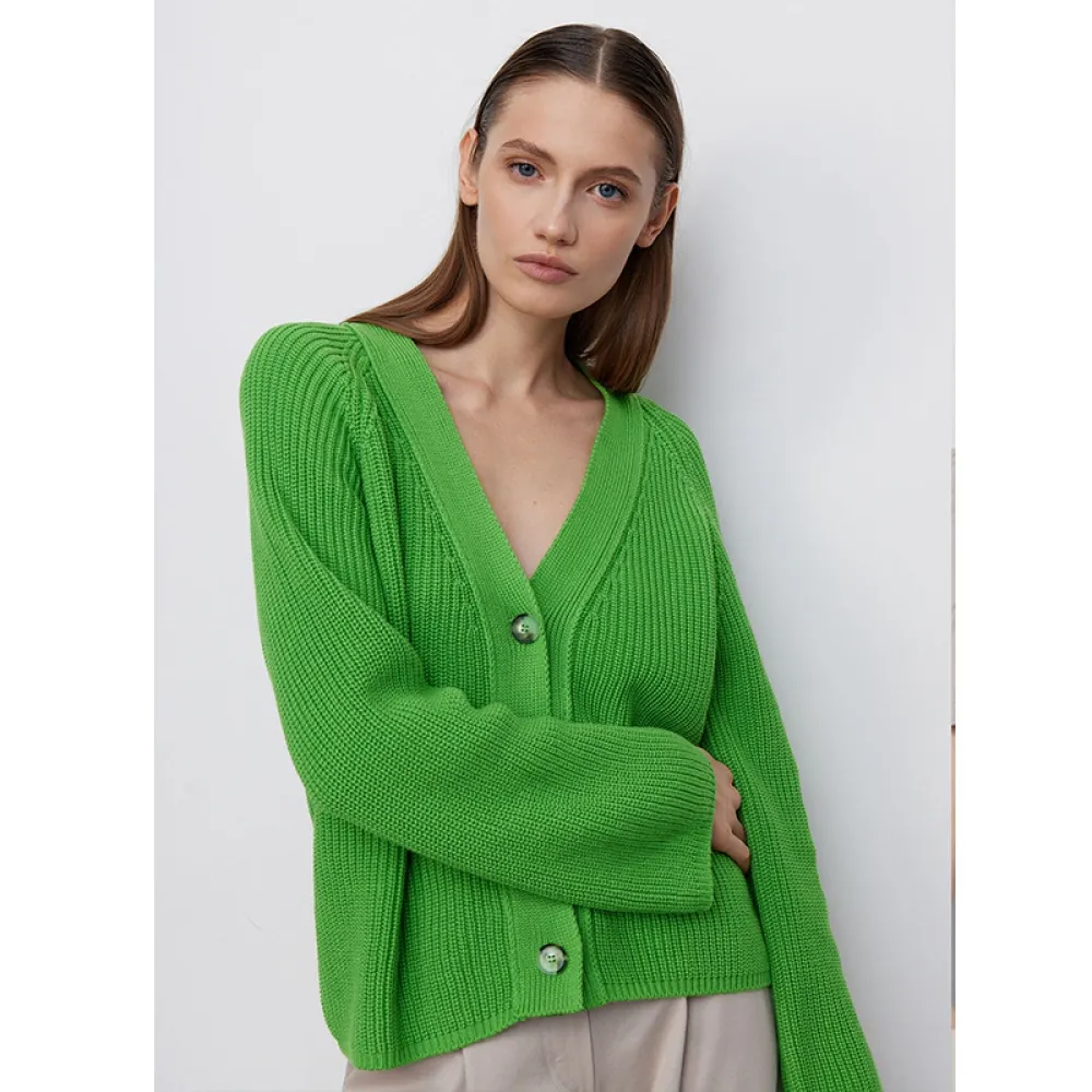 Cardigan maglione corto con scollo a V e maglione lavorato a maglia in tinta unita con bottoni a maniche a pipistrello temperame