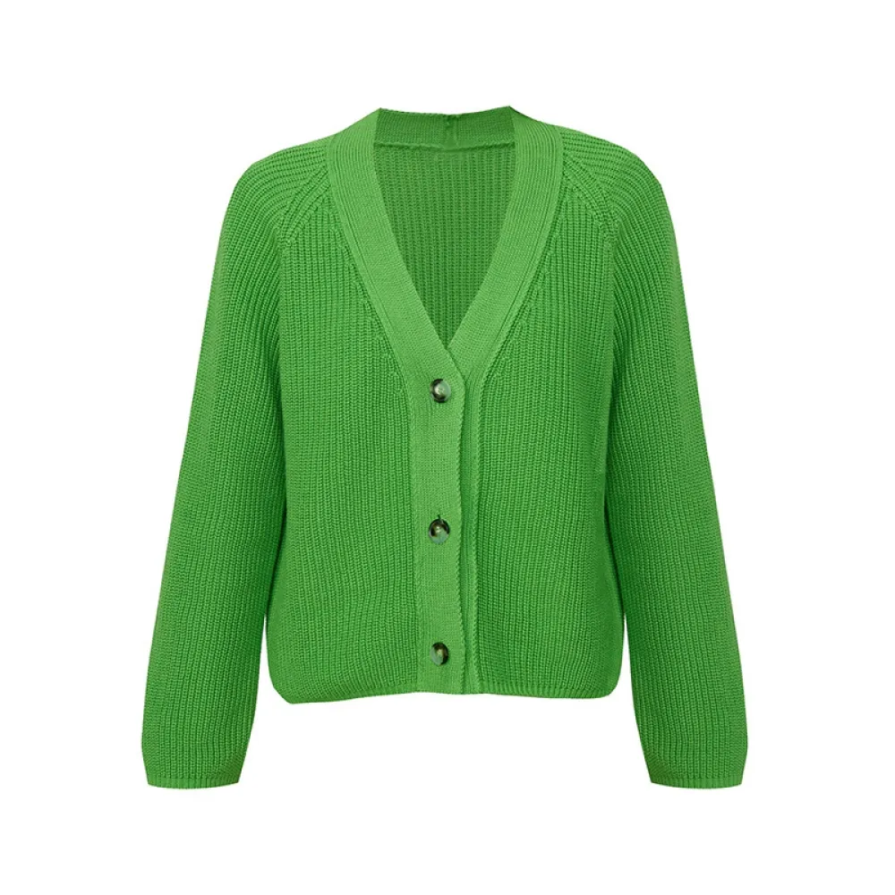 Cardigan maglione corto con scollo a V e maglione lavorato a maglia in tinta unita con bottoni a maniche a pipistrello temperame