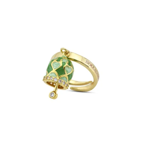 CL/AN06 Anello placcato oro giallo con campanella portafortuna verde    