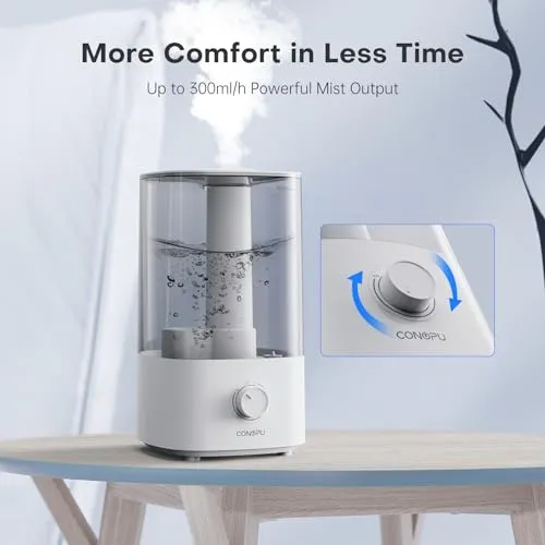 CONOPU Umidificatore Ambiente, 4L Umidificatore Ultrasuoni a Nebbia Fredda, 300ml/h Umidificatore ad Ultrasuoni e Diffusore Sile