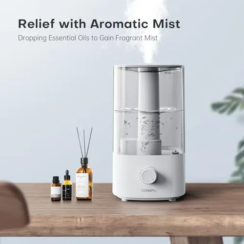 CONOPU Umidificatore Ambiente, 4L Umidificatore Ultrasuoni a Nebbia Fredda, 300ml/h Umidificatore ad Ultrasuoni e Diffusore Sile