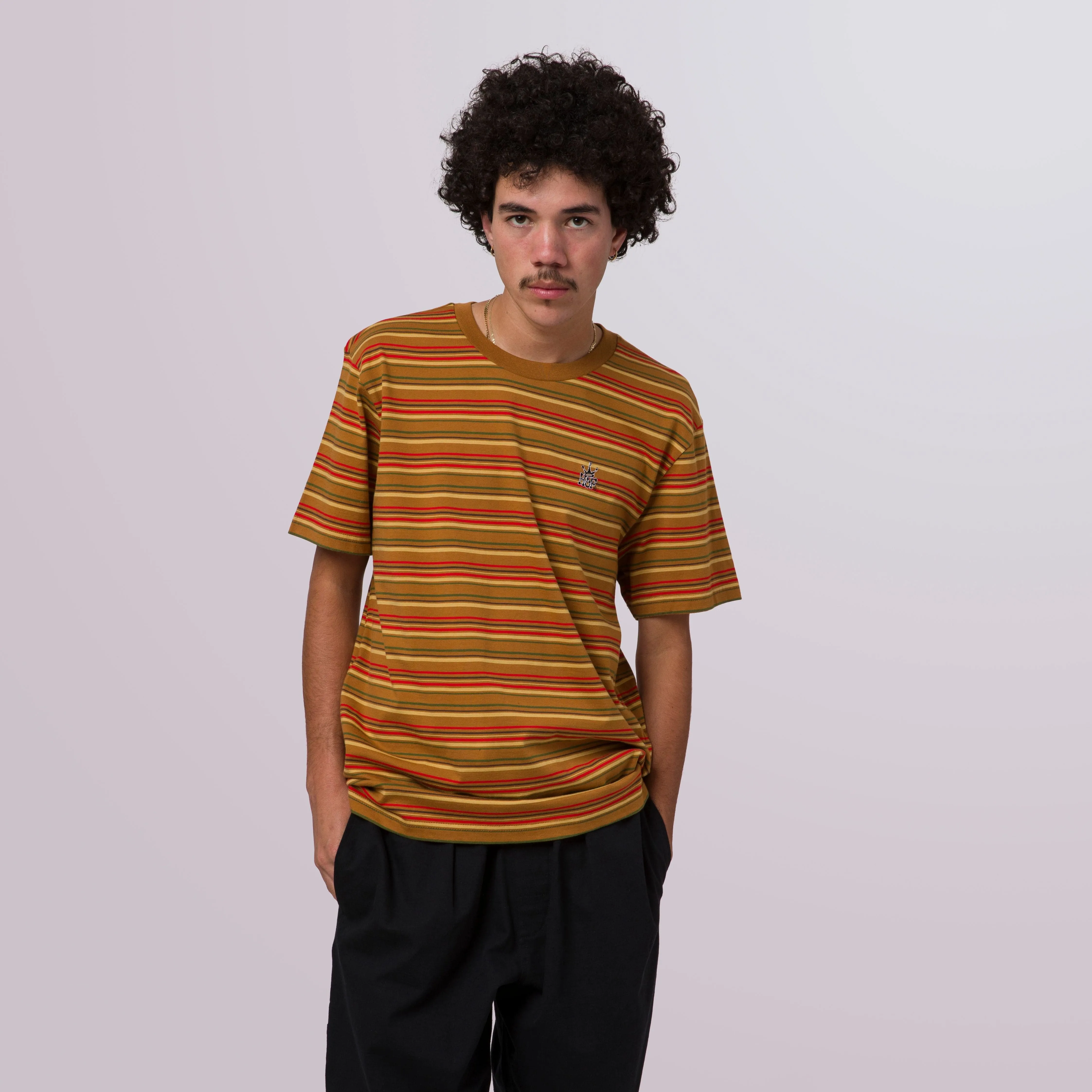 CROWN STRIPE S/S KNIT TOP - BURNT ORANGE
