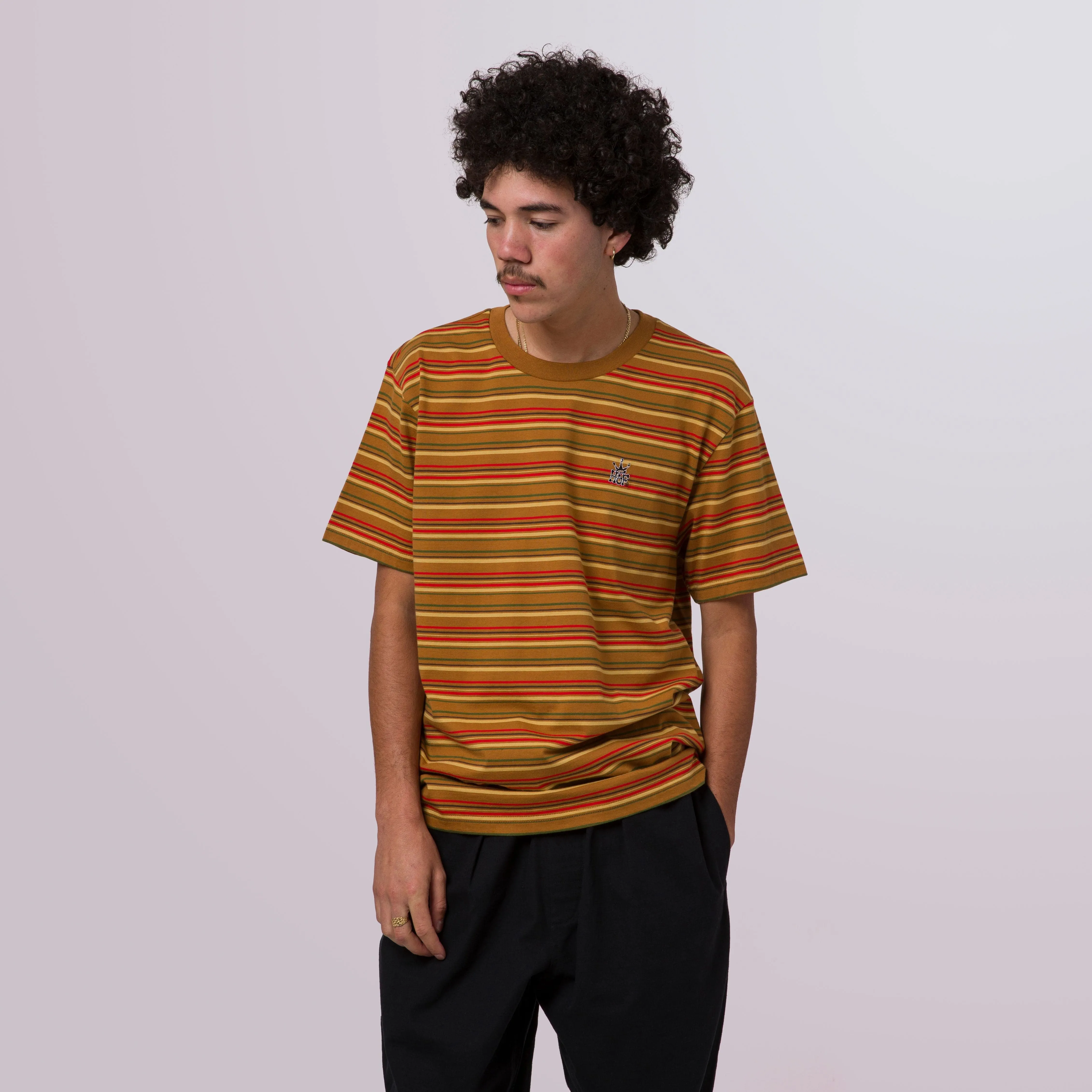 CROWN STRIPE S/S KNIT TOP - BURNT ORANGE