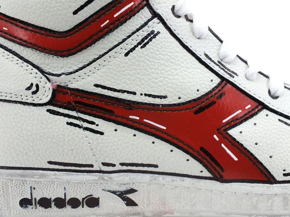 CUSTOM / Diadora Game High Waxed Sneaker Cartoon White Rosso 501.159657C5147