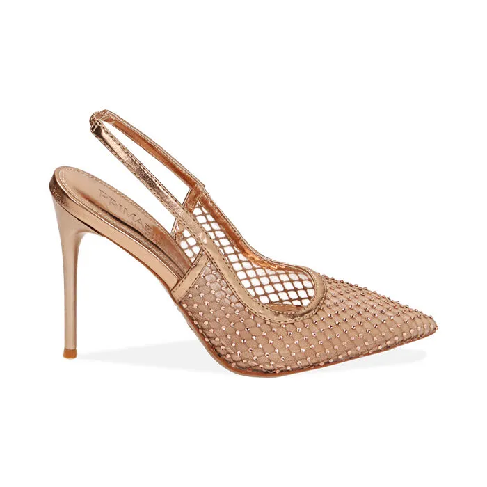 Décolleté slingback rosa oro in rete