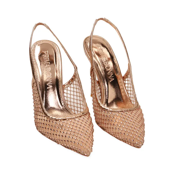 Décolleté slingback rosa oro in rete