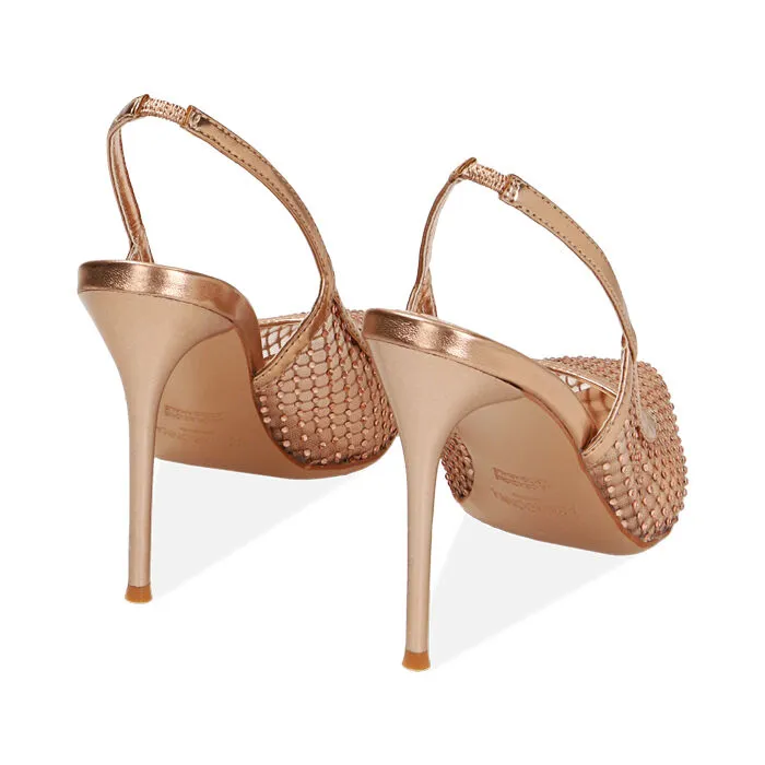 Décolleté slingback rosa oro in rete