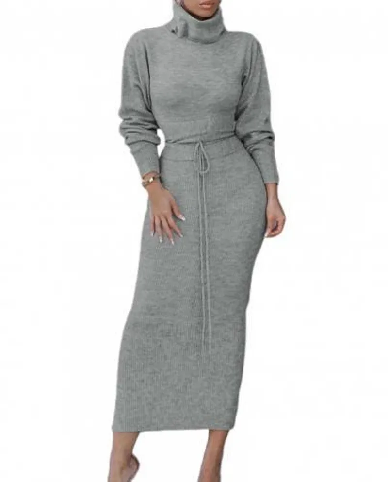 Donne Autunno Inverno Maglione Pullover Manica Lunga Dolcevita Maxi Bodyc