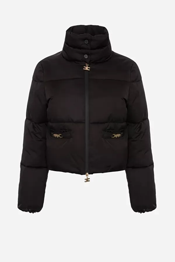 ELISABETTA FRANCHI Piumino crop imbottito con accessori gold