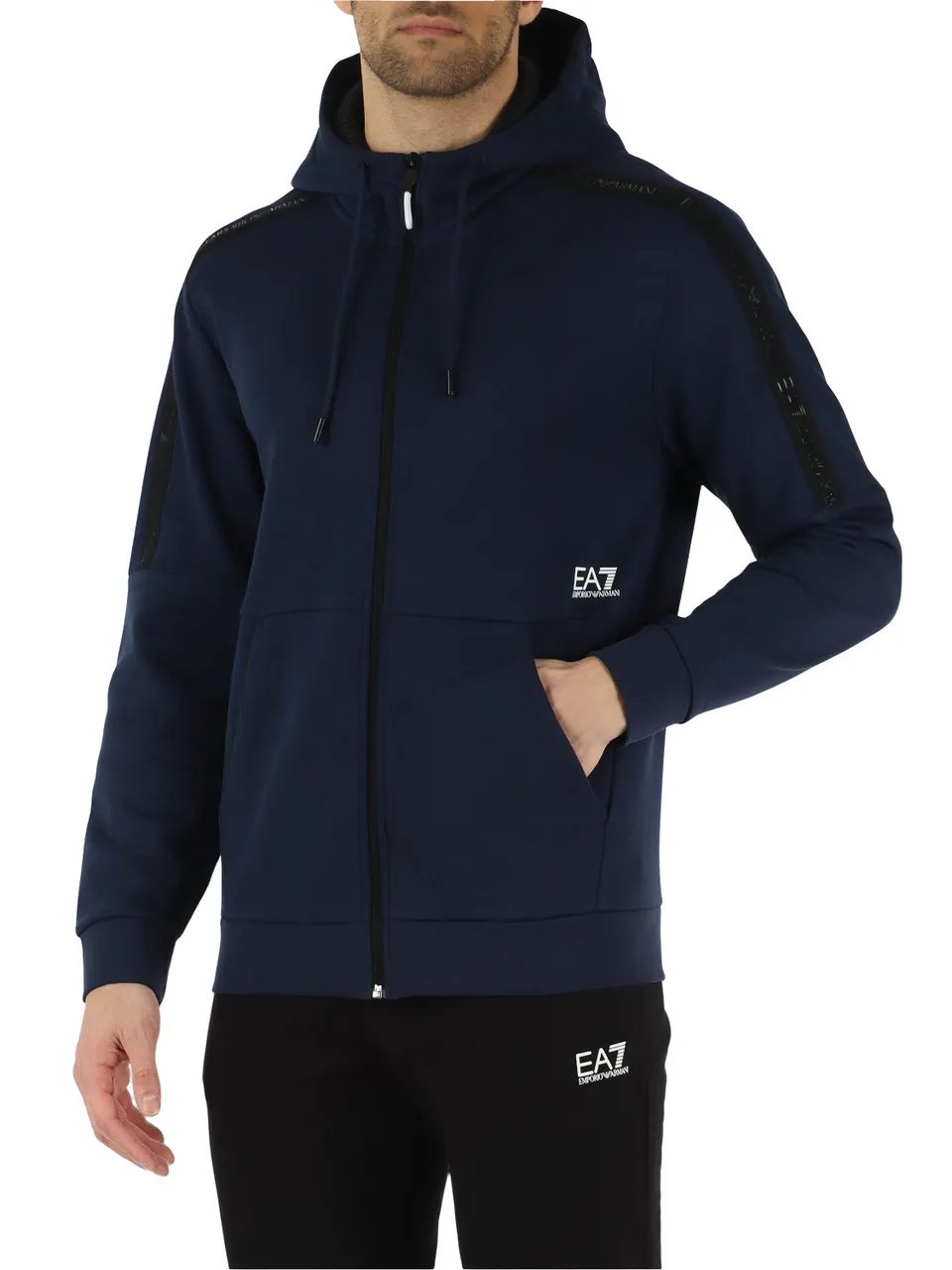 Felpa in cotone garzato con cappuccio e zip